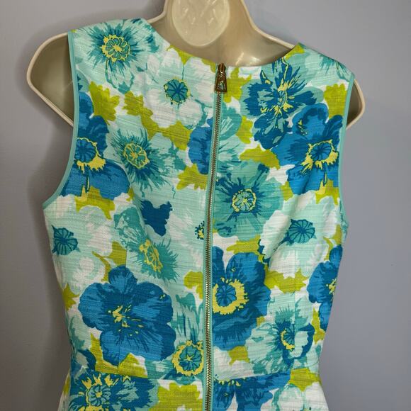 Sail to Sable Flower Basketweave Flit & Flare Mini Dress Linen Blend Blue Sz 6 - Picture 8 of 16